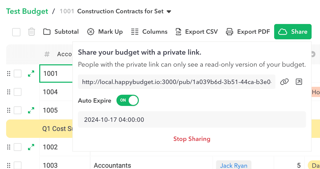 GreenBudget Share View