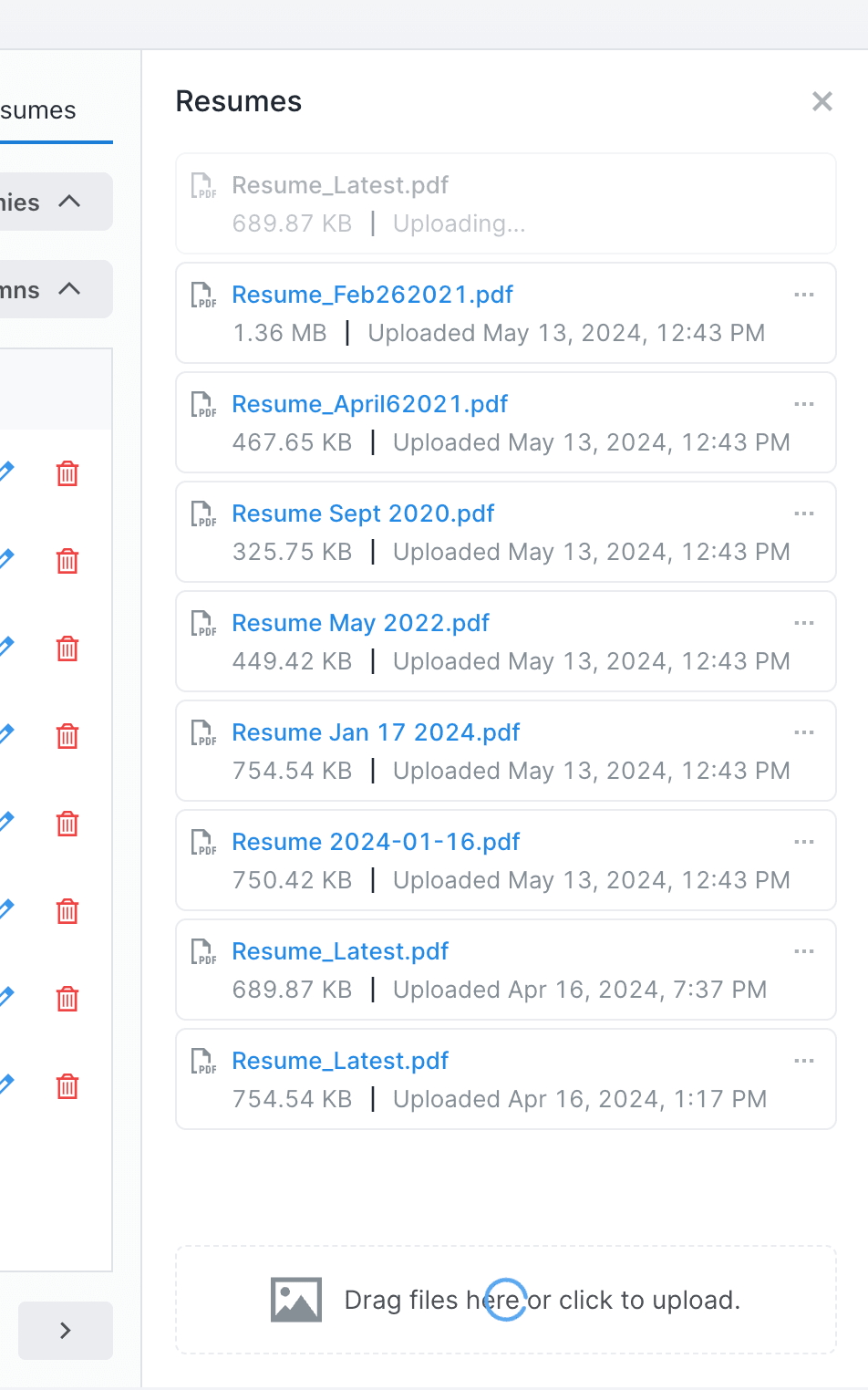 Uploading Resumes